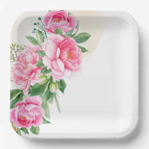 Assiettes En Carton Plaques de papier-pivoines roses Plaques de papier