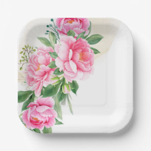 Assiettes En Carton Plaques de papier-pivoines roses Plaques de papier