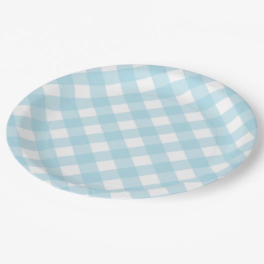 Assiettes En Carton Plaques de papier plaqué bleu et blanc En vichy (Angle)