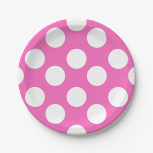 Assiettes En Carton Plaques de papier Pointe rose et blanc Polka