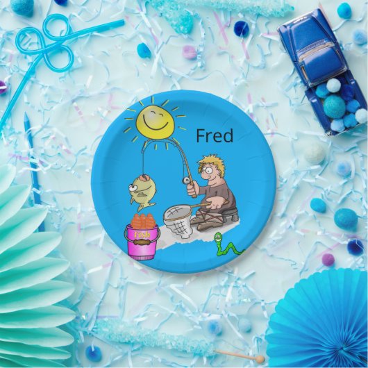 Assiettes En Carton Plaques de papier, Poisson pêcheur bleu soleil (Fête)