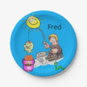 Assiettes En Carton Plaques de papier, Poisson pêcheur bleu soleil (Devant)