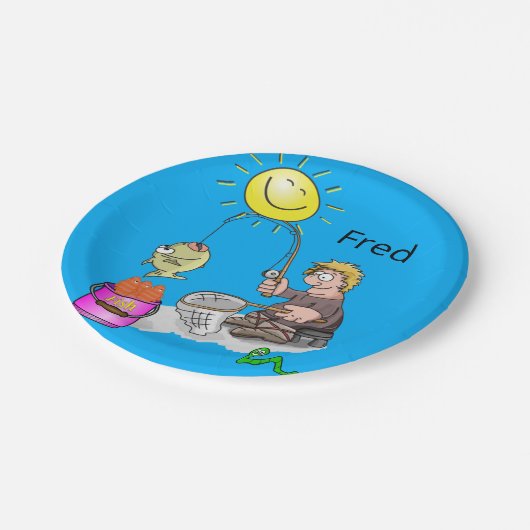 Assiettes En Carton Plaques de papier, Poisson pêcheur bleu soleil (Angle)