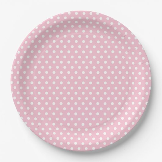 Assiettes En Carton Plaques de papier Polka blanc rose (Devant)