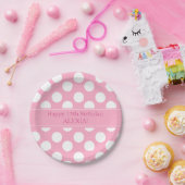 Assiettes En Carton Plaques de papier Polka rose et blanc personnalisé (Fête)