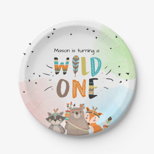 Assiettes En Carton Plaques de papier pour anniversaire Wild One Triba (Devant)