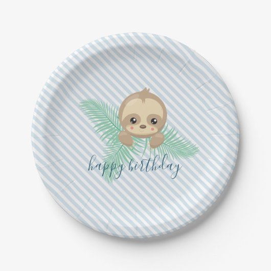 Assiettes En Carton Plaques de papier pour bébé mignonne Sloth Birthda (Devant)