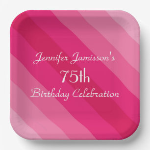 Assiettes En Carton Plaques de papier rayé rose, 75e anniversaire