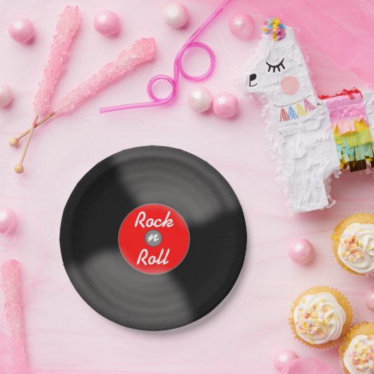 Assiettes En Carton Plaques de papier record Rock N (Fête)
