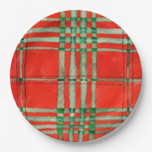 Assiettes En Carton Plaques de papier rond de 9 po ROUGE SCOTT TARTAN