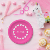 Assiettes En Carton Plaques de papier rose avec monogramme mariage (Fête)