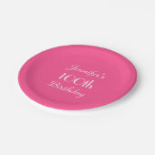 Assiettes En Carton Plaques de papier rose chaud, 100e fête d'annivers (Angle)