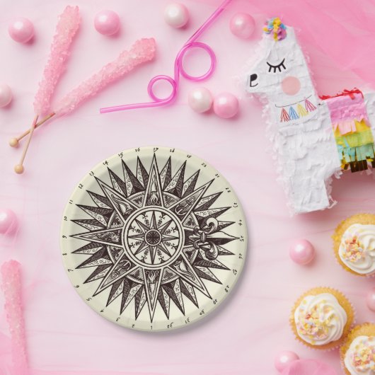Assiettes En Carton Plaques de papier Rose Compass (Fête)