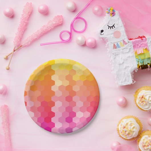 Assiettes En Carton Plaques de papier rose et jaune Hexagon géométriqu (Fête)