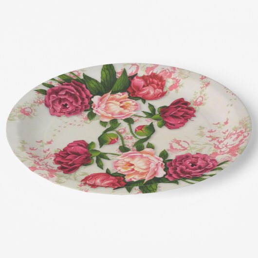 Assiettes En Carton Plaques de papier rose Roses (Angle)