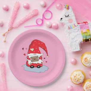 Assiettes En Carton Plaques de papier rose rouge Gnome