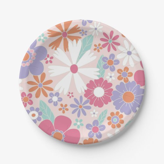 Assiettes En Carton Plaques de papier rose Super rétro (Devant)