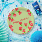 Assiettes En Carton Plaques de papier rouge à fleurs de 9 pouces (Fête)