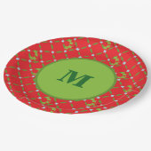 Assiettes En Carton Plaques de papier rouge et vert Holly Monogram (Angle)