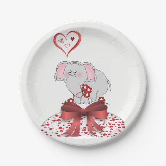 Assiettes En Carton Plaques de papier Saint Valentin Eléphant (Devant)