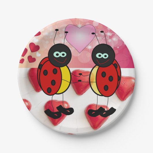 Assiettes En Carton Plaques de papier Saint Valentin, Ladybug (Devant)