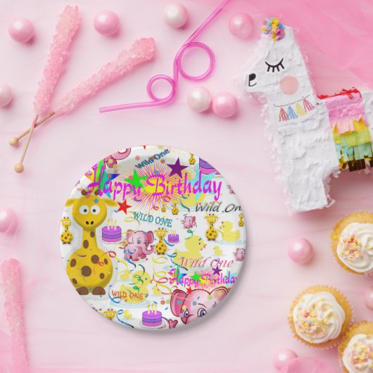 Assiettes En Carton Plaques de papier sauvages un premier anniversaire (Fête)