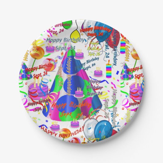 Assiettes En Carton Plaques de papier Septembre, 24 Anniversaire Sept, (Devant)