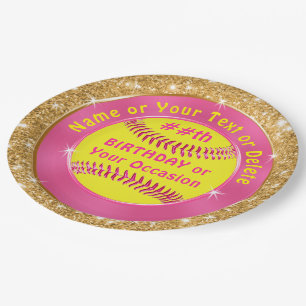 Assiettes En Carton Plaques de papier Softball Pink Gold Cute personna