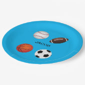ASSIETTES EN CARTON PLAQUES DE PAPIER "SPORTS" AVEC NOM D'ENFANT. (Angle)