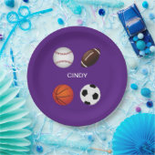 ASSIETTES EN CARTON PLAQUES DE PAPIER "SPORTS" AVEC NOM D'ENFANT. (Fête)