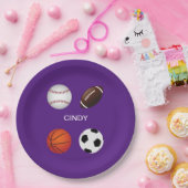 ASSIETTES EN CARTON PLAQUES DE PAPIER "SPORTS" AVEC NOM D'ENFANT. (Fête)