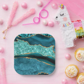 Assiettes En Carton Plaques de papier Turquoise Aqua en marbre bleu tu (Fête)