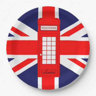 Assiettes En Carton Plaques de papier Union Jack avec boîte téléphoniq
