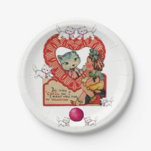 Assiettes En Carton Plaques de papier Valentine's Day Kitten Vintage