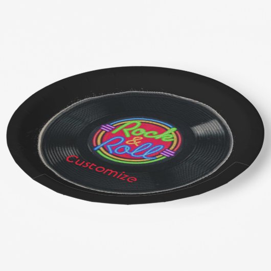 Assiettes En Carton Plaques de papier vinyle Retro Rock & Roll 2 (Angle)