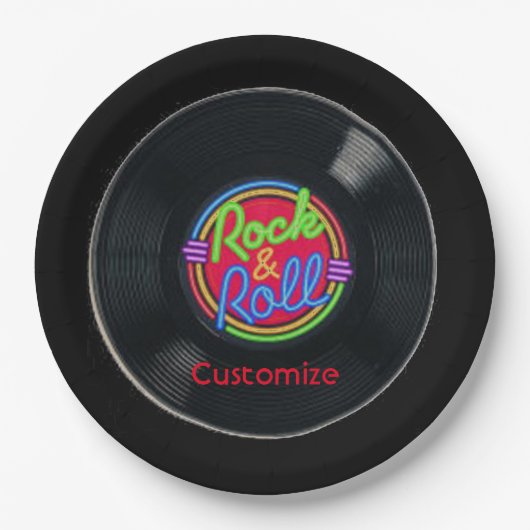 Assiettes En Carton Plaques de papier vinyle Retro Rock & Roll 2 (Devant)