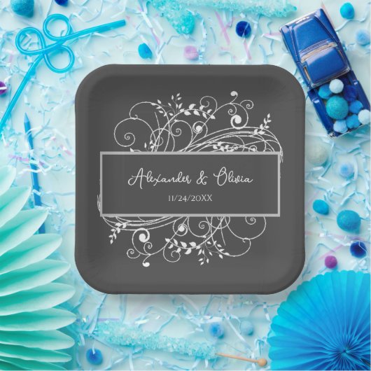 Assiettes En Carton Plaques de papier Wedding shower Gris (Fête)