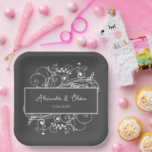 Assiettes En Carton Plaques de papier Wedding shower Gris (Fête)