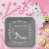 Assiettes En Carton Plaques de papier Wedding shower Gris Peacock (Fête)
