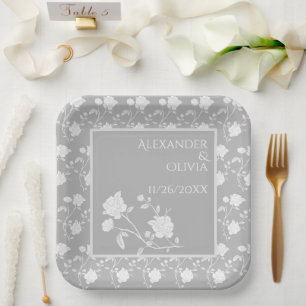 Assiettes En Carton Plaques de papier Wedding shower Rose gris
