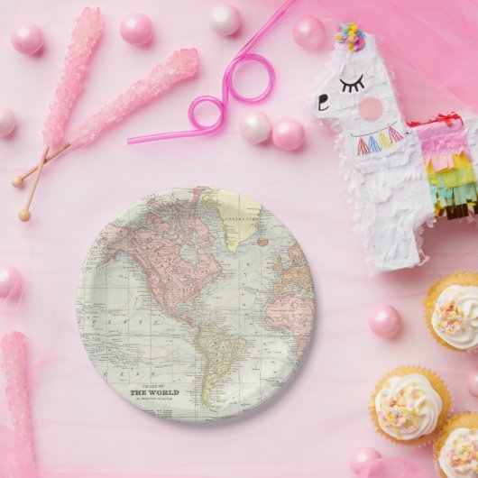 Assiettes En Carton Plaques de papier World Map (Fête)