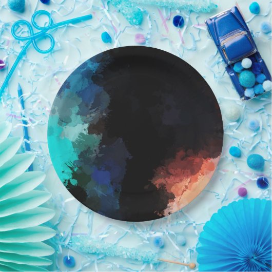 Assiettes En Carton Plaques de peinture Abstraites modernes noir orang (Fête)