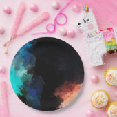 Assiettes En Carton Plaques de peinture Abstraites modernes noir orang (Fête)