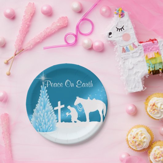 Assiettes En Carton Plaques de prières de cowboy de Noël occidental (Fête)