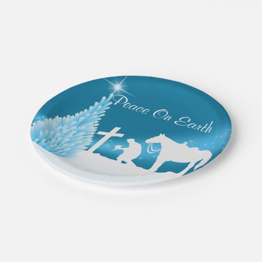 Assiettes En Carton Plaques de prières de cowboy de Noël occidental (Angle)