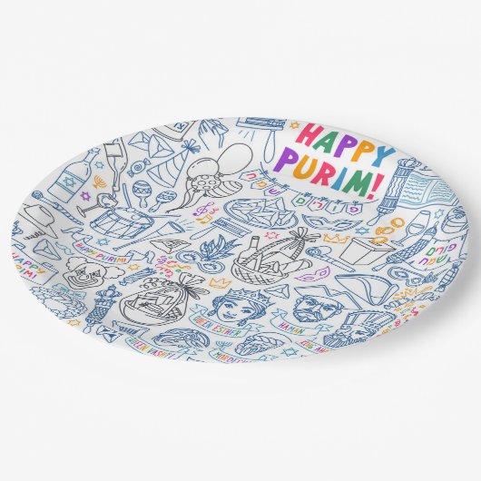 Assiettes En Carton Plaques de Purim Party - Festive Juive Designs (Angle)