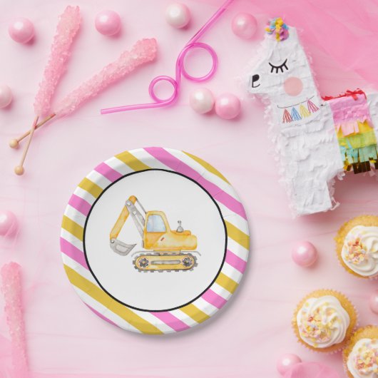 Assiettes En Carton Plaques de véhicules de construction pour filles (Fête)
