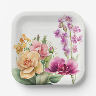Assiettes En Carton Plaques d'explosion d'orchidée