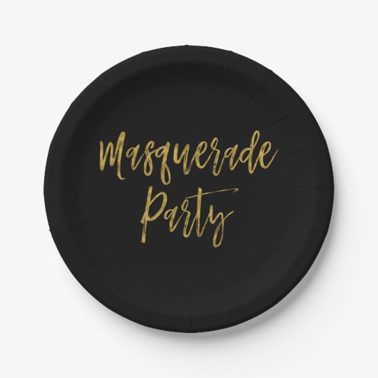 Assiettes En Carton Plaques d'huile d'or Masquerade Party (Devant)