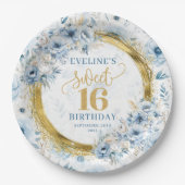Assiettes En Carton Plaques dorées en Sweet sixteen bleu Dusty (Devant)